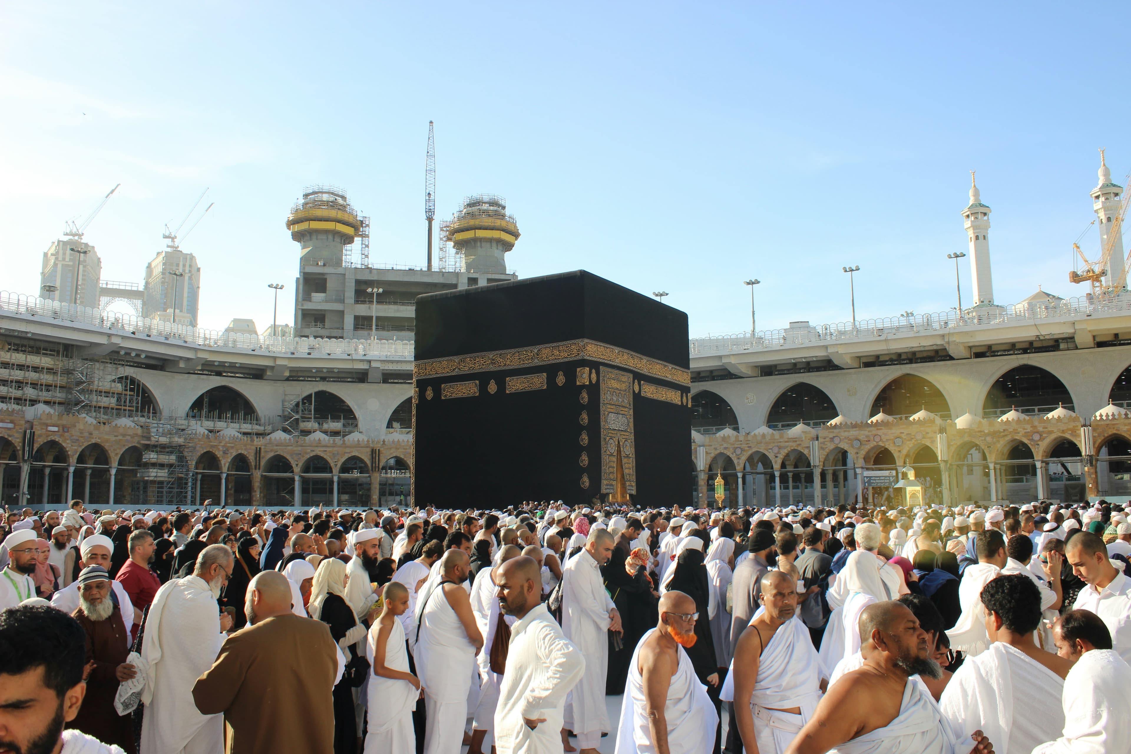 Close-up view of the Kaaba with pilgrims